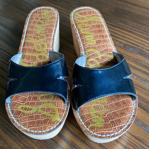 Sam Edelman Reid Black Patent Platform Wedge Sandals - Picture 3 of 11